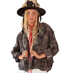 Magnolia Pearl Rooibos Cropped Jacket Distressed Patchwork NWT Raw DIY Grunge